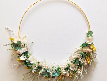 Couronne murale de fleurs séchées & fleurs stabilisées de couleurs peps Lydie par Flora Paris