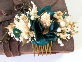 Peigne à cheveux fleuri pour coiffure de mariage en fleurs stabilisées Aurore par Flora Paris