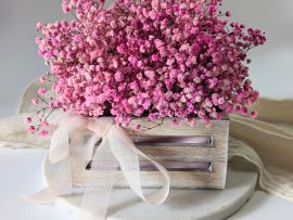 Cagette de gypsophile rose stabilisée décoration florale vintage Rosalie par Flora Paris