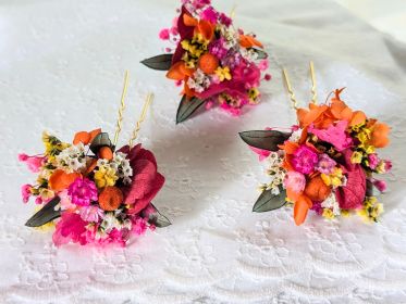 Épingle à cheveux ornée de fleurs stabilisées aux tonalités lumineuses Diane par Flora Paris