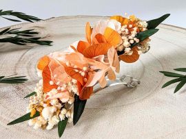 Barrette à cheveux fleurie pour coiffure de mariage en fleurs stabilisées orangées Chloé par Flora Paris