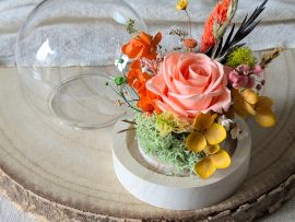 Mini cloche en verre avec rose éternelle & fleurs stabilisées Élodie par Flora Paris