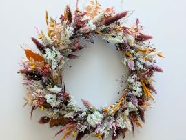 Couronne murale de fleurs naturelles séchées couleurs automnales Jade par Flora Paris