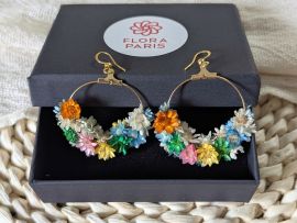 Boucles d’oreilles fleuries en glixia séchées multicolores Solenn par Flora Paris