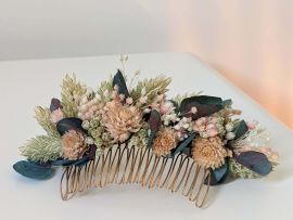 Peigne à cheveux fleuri pour coiffure de mariage en fleurs séchées & stabilisées bleues Mona par Flora Paris