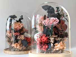 Cloche en verre avec rose éternelle et fleurs stabilisées Eden par Flora Paris