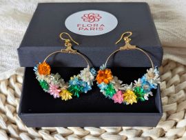 Boucles d’oreilles fleuries en glixia séchées multicolores Solenn par Flora Paris