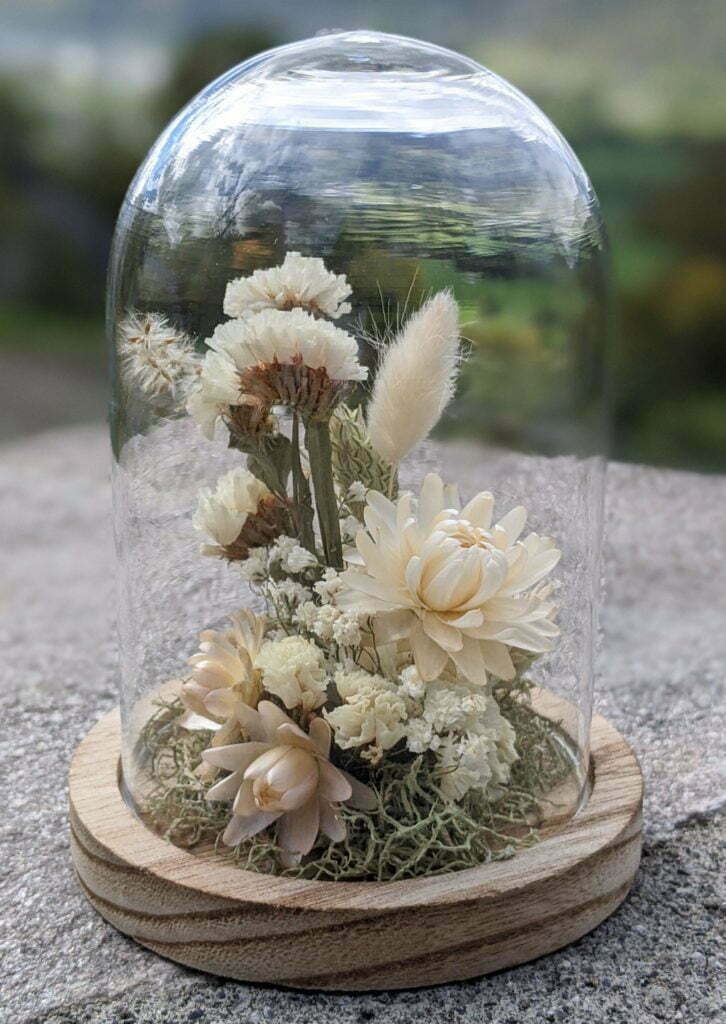 HEITMANN DECO Cloche Verre Fleurs Séchées Naturel – Jaune Vert, Décoration Boho 12x12x20 Cm