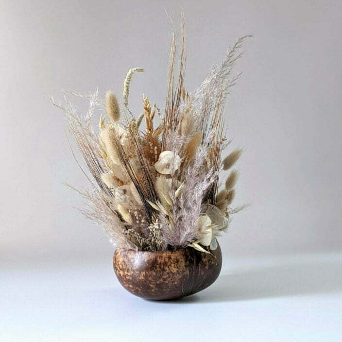 Composition de fleurs séchées & coque de noix de coco naturelle, Grain de Sel