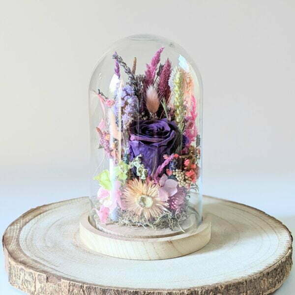 Cloche en verre avec fleurs éternelles et fleurs séchées pour décoration d’intérieur, Édith 5