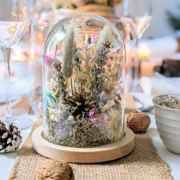 Cloche en verre avec fleurs séchées & fleurs préservées pour décoration d’intérieur peps, Ella 2