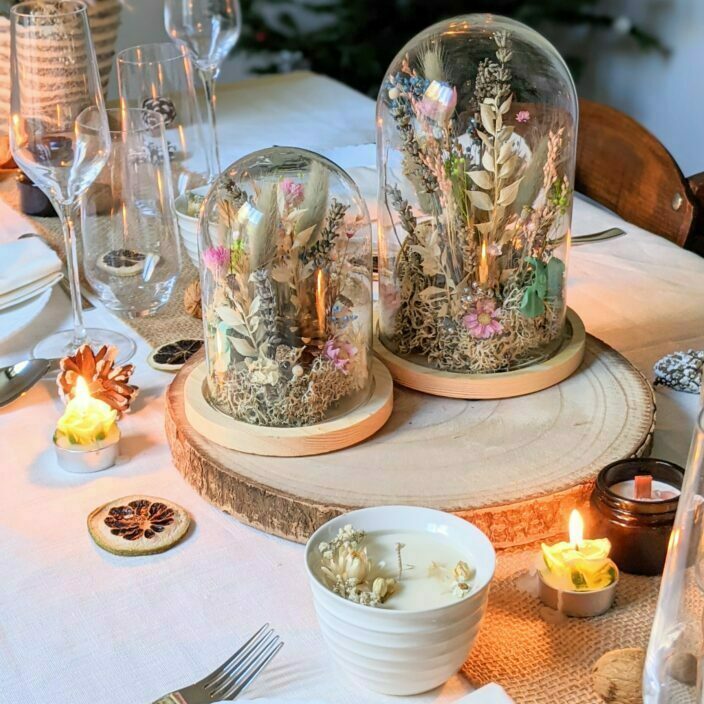 Cloche en verre avec fleurs séchées & fleurs préservées pour décoration d’intérieur peps, Ella 2