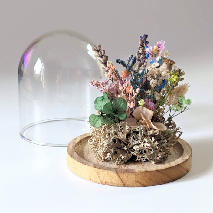 Cloche en verre avec fleurs séchées & fleurs préservées pour décoration d’intérieur peps, Ella 3