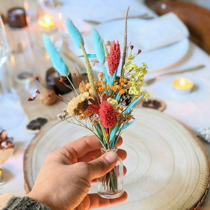 Mini bouquet de fleurs séchées pour décoration de table évènementielle, Pimp 2