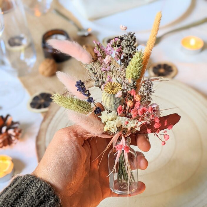 Mini bouquet de fleurs séchées pour décoration de table évènementielle, Rosae 6