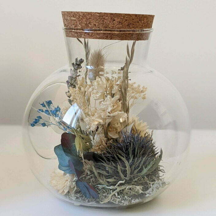 Cloche en verre, fleurs stabilisées & fleurs séchées pour décoration d’intérieur, Joy 3
