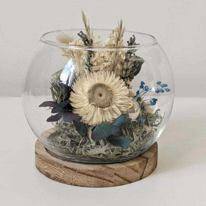 Cloche en verre, fleurs stabilisées & fleurs séchées pour décoration d’intérieur, Joy 4