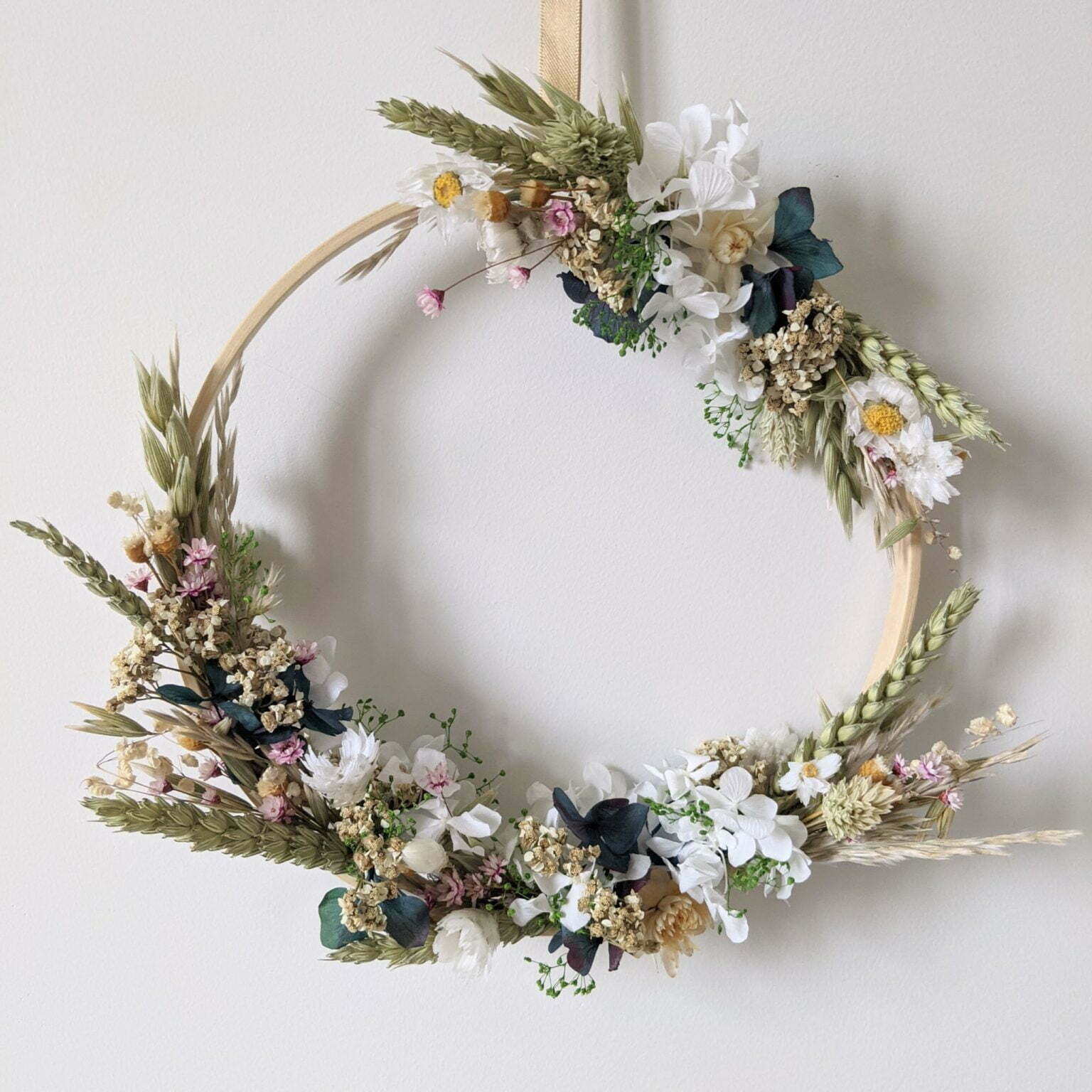 Couronne Fleurs Séchées Atmosphera - Décoration Murale Naturelle D34 Cm