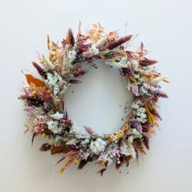 Couronne murale de fleurs naturelles séchées couleurs automnales, Jade