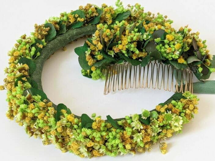 Couronne de cheveux de fleurs séchées & fleurs stabilisées, Aline