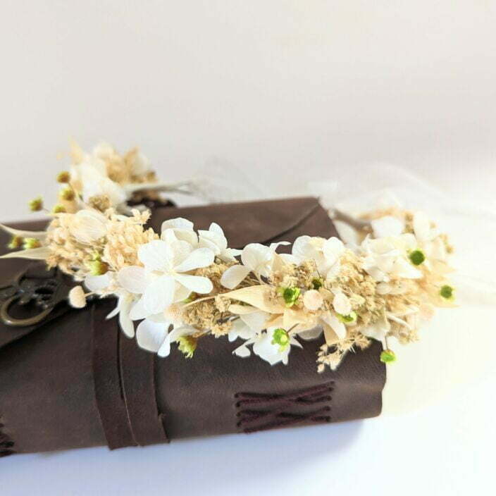 Couronne de cheveux pour coiffure de mariage en fleurs séchées & fleurs stabilisées, Marmara 2