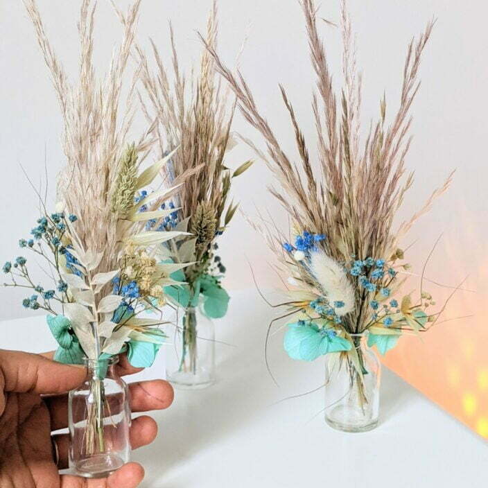 Trio de mini bouquets de fleurs séchées & fleurs stabilisées, Percé 2