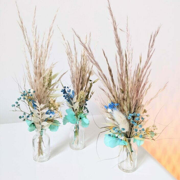 Trio de mini bouquets de fleurs séchées & fleurs stabilisées, Percé