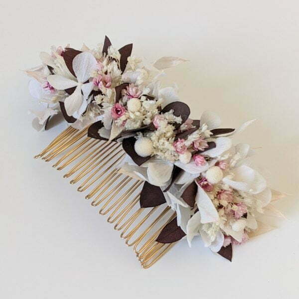 Peigne à cheveux fleuri pour coiffure de mariage en fleurs séchées & fleurs stabilisées, Aphrodite