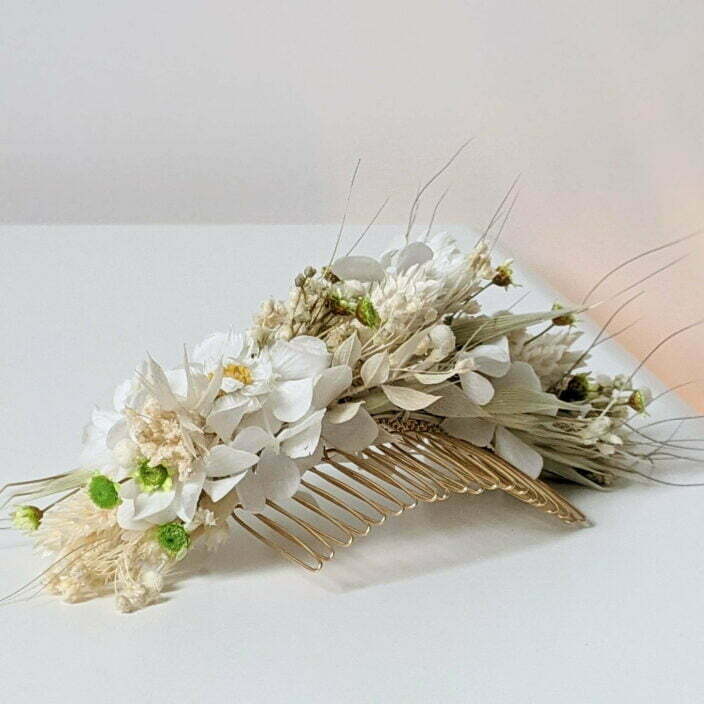 Peigne à cheveux fleuri pour coiffure de mariage en fleurs séchées & fleurs stabilisées, Marmara 2