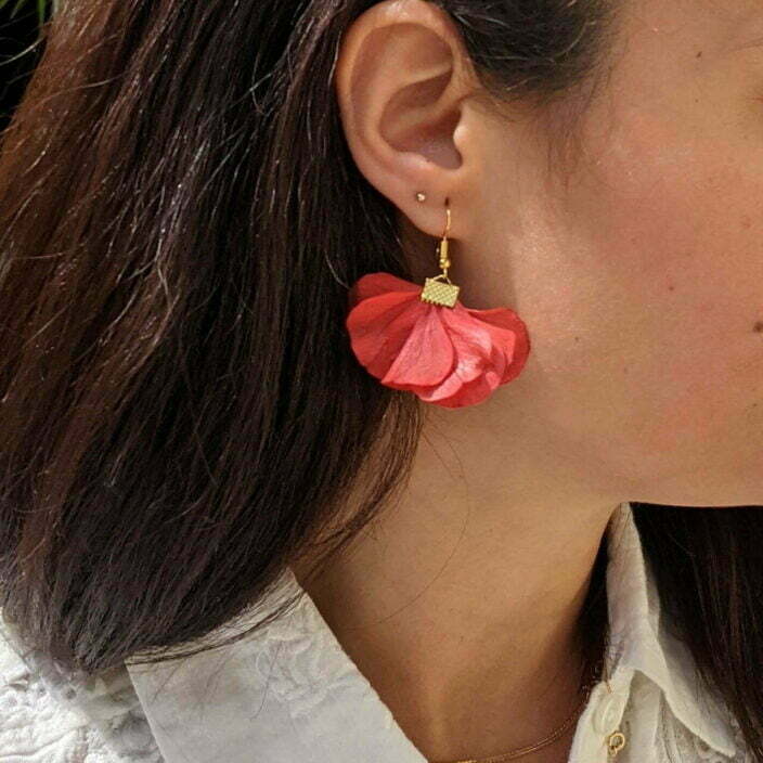Boucles d’oreilles éventail en fleurs stabilisées, bijou bohème, Neus