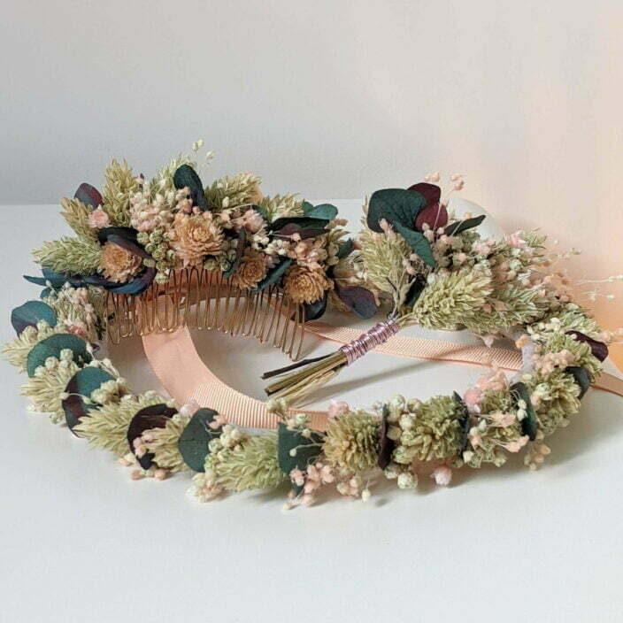 Couronne de cheveux de fleurs séchées & fleurs stabilisées, Mona 4