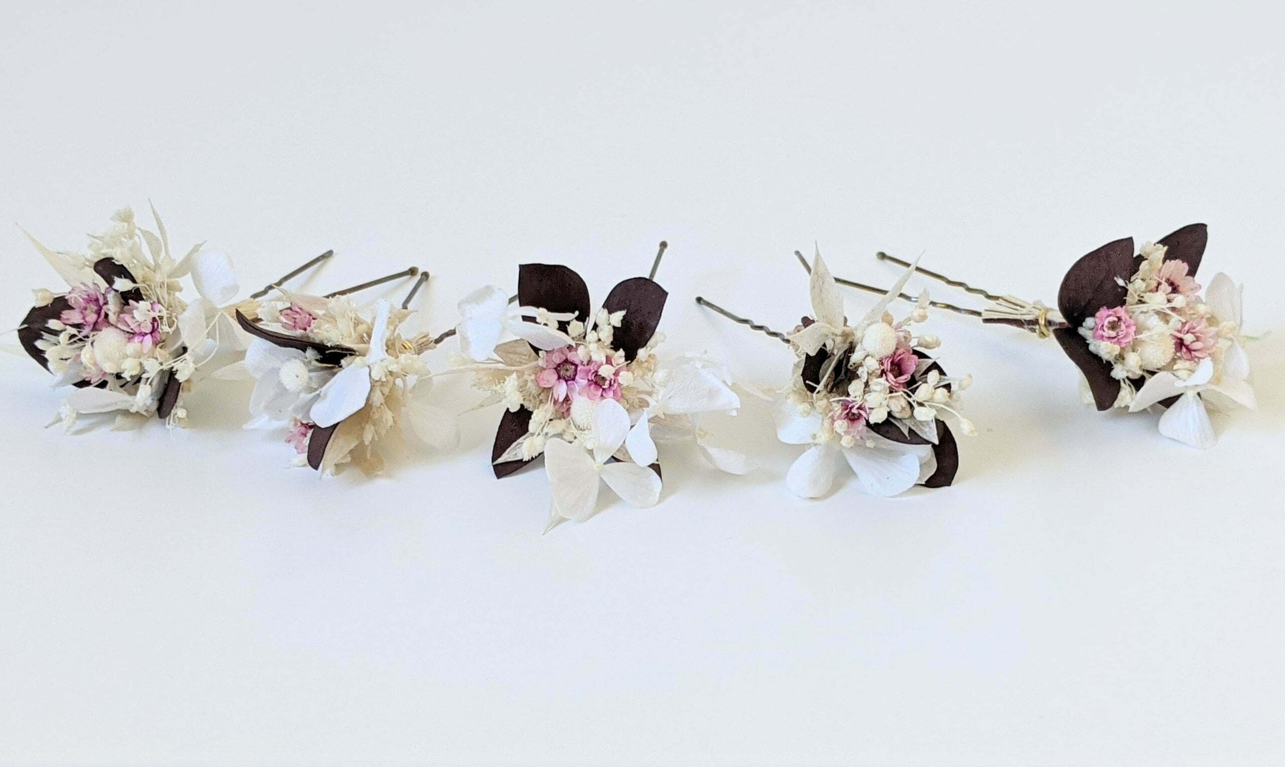 Lot de 5 épingles à cheveux ornées de fleurs stabilisées, Aphrodite – Image 3