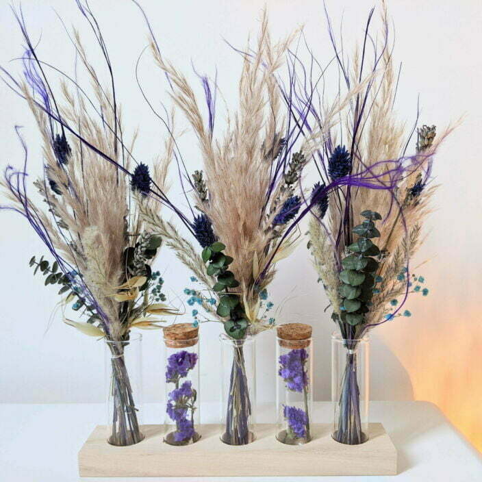 Ensemble de mini bouquets de fleurs séchées & fleurs stabilisées avec fioles en verre, Altesse 2