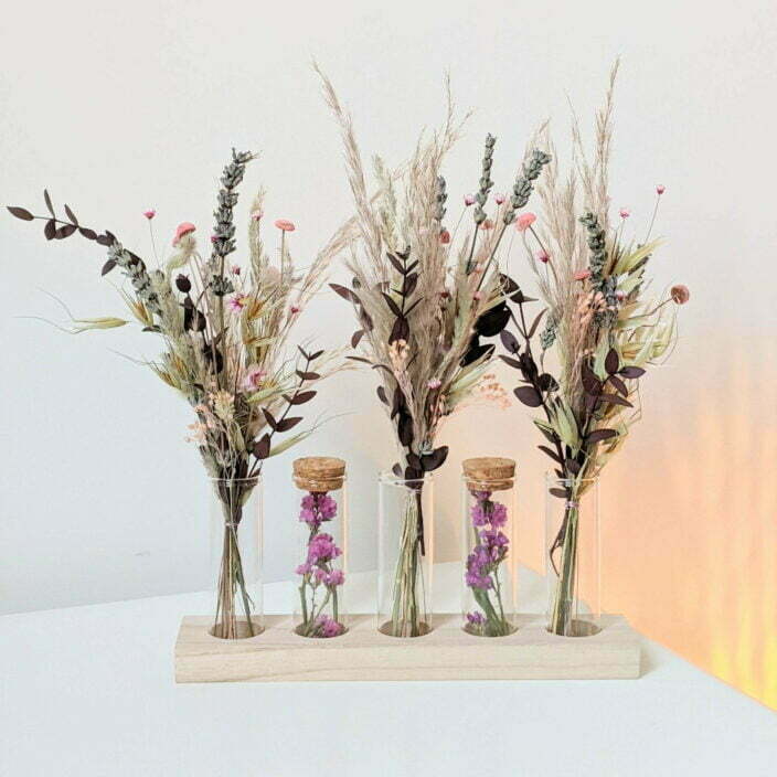 Ensemble de mini bouquets de fleurs séchées & fleurs stabilisées avec fioles en verre, Zoé 3