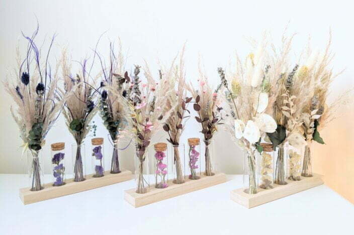 Ensemble de mini bouquets de fleurs séchées & fleurs stabilisées avec fioles en verre, Zoé 4