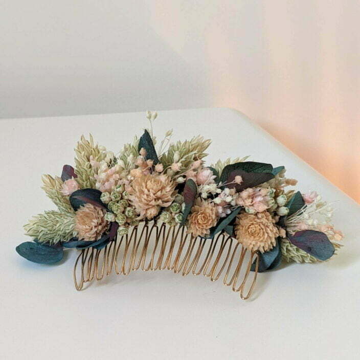 Peigne à cheveux fleuri pour coiffure de mariage en fleurs séchées & fleurs stabilisées, Mona
