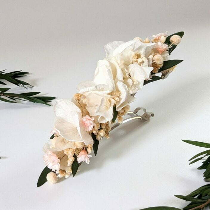 Barrette à cheveux fleurie pour coiffure de mariage en fleurs séchées & fleurs stabilisées, Rafaela 4