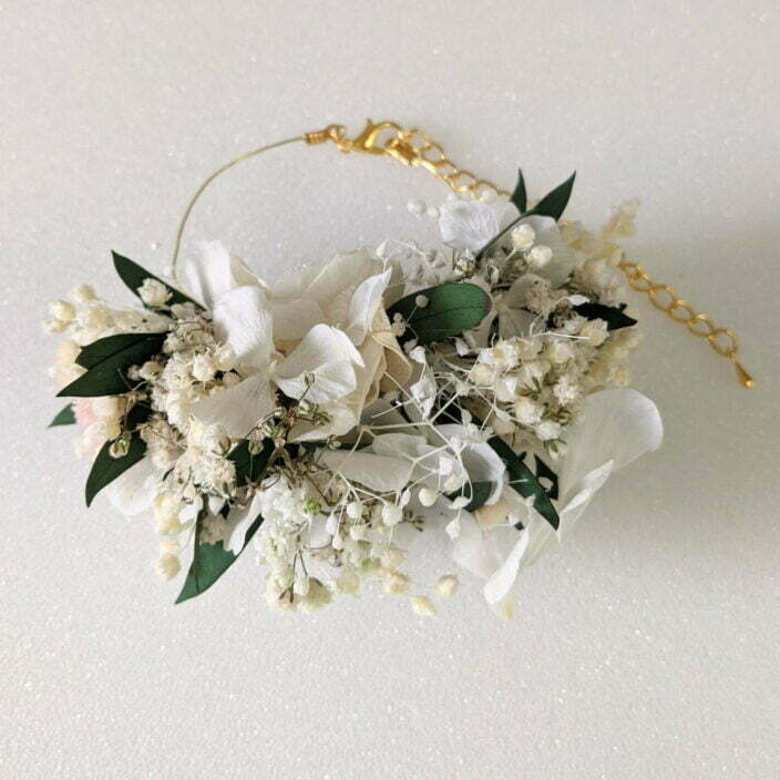 Bracelet de mariée, demoiselle d’honneur en fleurs séchées & fleurs stabilisées, Rafaela 2