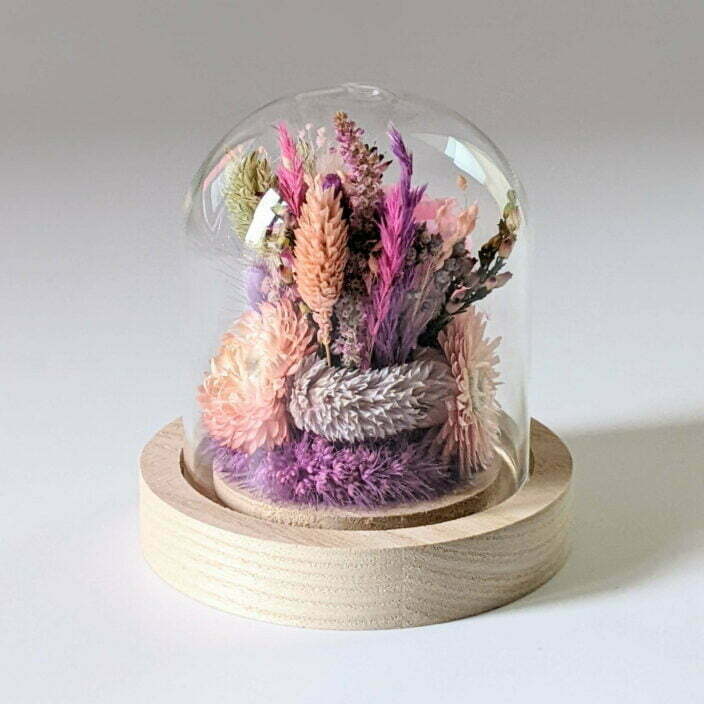 Cloche en verre et fleurs séchées pour décoration d’intérieur, Pink Purple 4