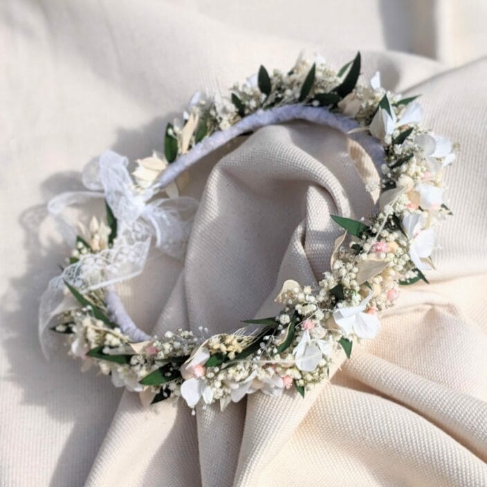 Couronne De Communion Fille - Bandeau Blanc Avec Perles Et Fleurs 3D, Voile Tulle - Pour Baptême, Mariage, Fête