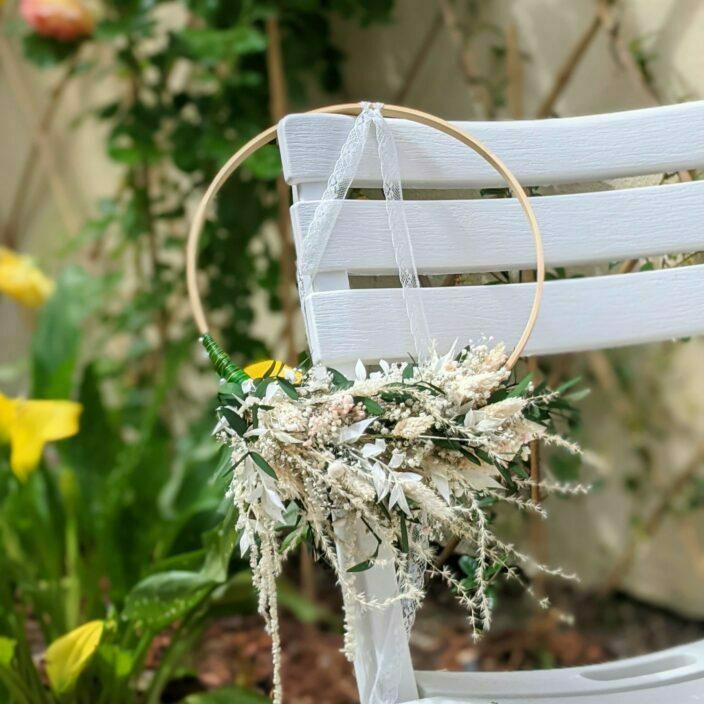 Couronne de mariée en fleurs séchées & stabilisées blanches & roses, Rafaela 3