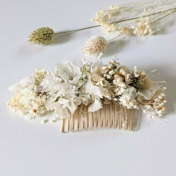 Peigne à cheveux fleuri pour coiffure de mariage en fleurs séchées & fleurs stabilisées, Luna 6