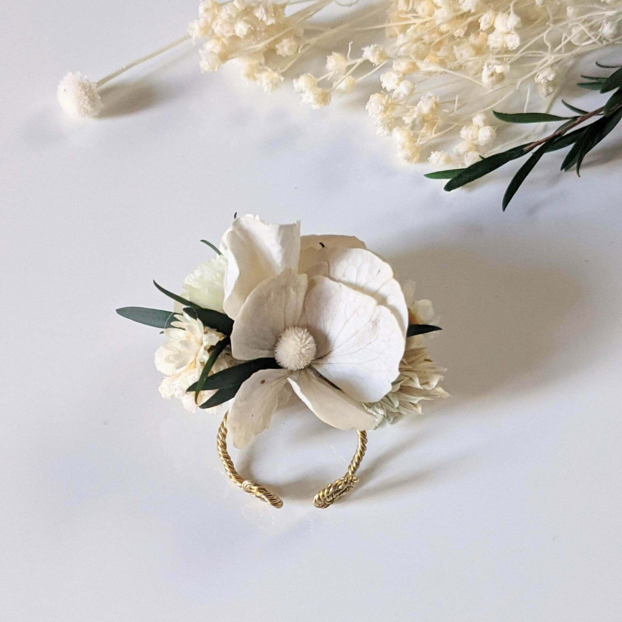 Bague de mariée artisanale en fleurs séchées & fleurs stabilisées, Inès ...