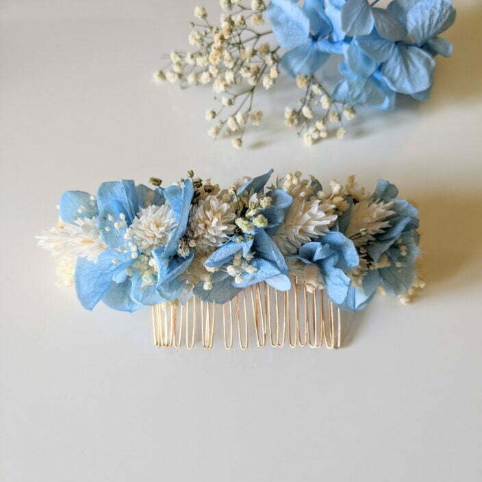 Peigne à cheveux fleuri pour coiffure de mariage en fleurs séchées & fleurs stabilisées, Castille 2