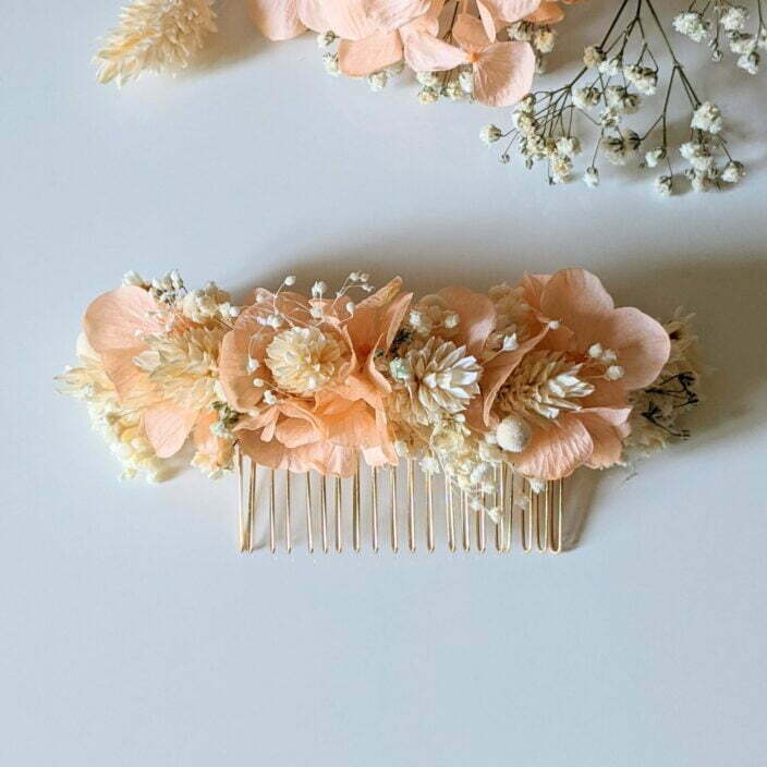 Peigne à cheveux fleuri pour coiffure de mariage en fleurs séchées & fleurs stabilisées, Castille 5