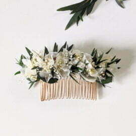 Peigne à cheveux fleuri pour coiffure de mariage en fleurs stabilisées, Frida