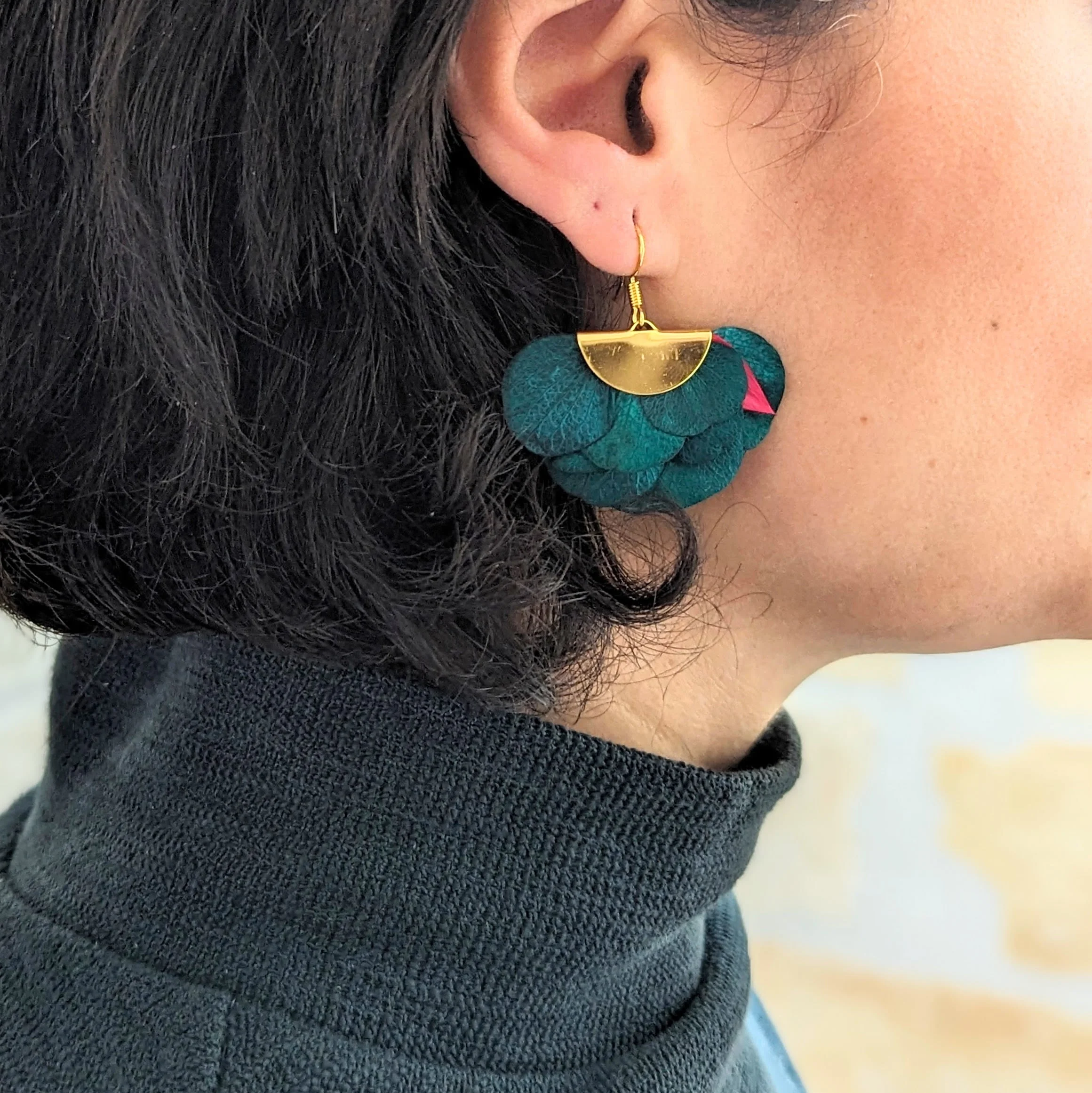 Boucles d'oreilles éventail en fleurs stabilisées, bijou bohème, Neus – Image 2
