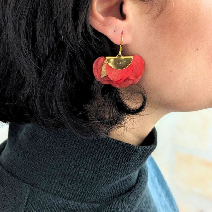 Boucles d’oreilles éventail en fleurs stabilisées, bijou bohème, Neus 5