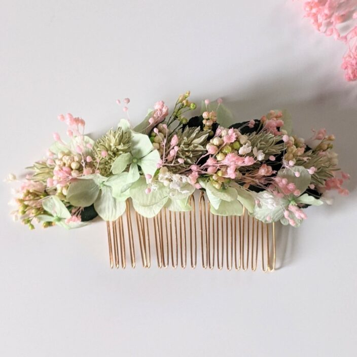 Peigne à cheveux fleuri pour coiffure de mariage en fleurs séchées & fleurs stabilisées, Catalina 2