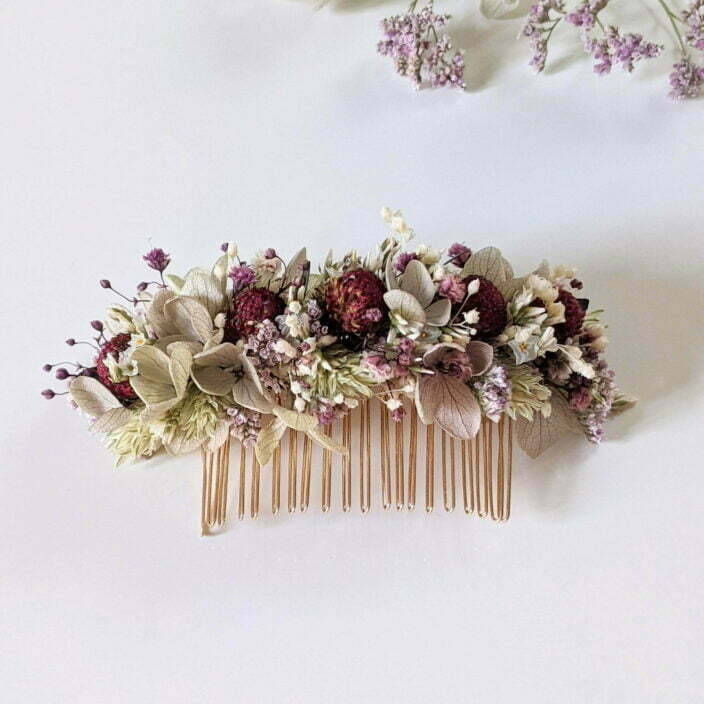 Peigne à cheveux fleuri pour coiffure de mariage en fleurs séchées & fleurs stabilisées, Safari 3